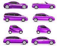 Three dimensional image of purple car isolated on white background