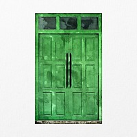 Watercolor French door clipart, house entrance exterior illustration psd