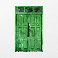 Watercolor French door clipart, house entrance exterior illustration vector