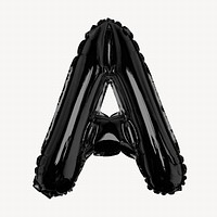 Black foil balloon letter A isolated, alphabet design