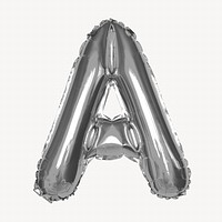 Capital letter A, silver foil balloon isolated on off white background