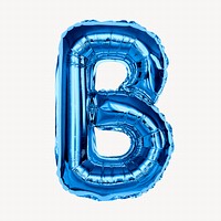 Capital letter B, blue foil balloon isolated on off white background
