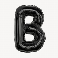 Black foil balloon B letter isolated, alphabet design