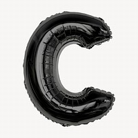 Black foil balloon C letter isolated, alphabet design