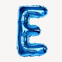 E alphabet blue balloon isolated on off white background