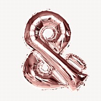 Ampersand symbol, pink foil balloon isolated on off white background
