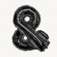 Black ampersand symbol, foil balloon isolated