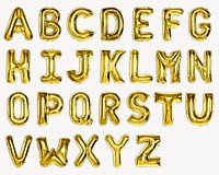 A to Z foil balloon letters set, gold alphabet design