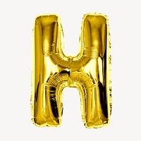 H alphabet gold balloon isolated on off white background