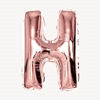 Capital letter H, pink foil balloon isolated on off white background