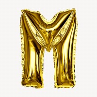 M alphabet gold balloon isolated on off white background