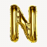 N alphabet gold balloon isolated on off white background