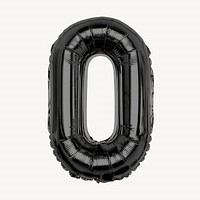 Black O letter, foil balloon isolated, alphabet design