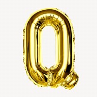 Gold Q letter, foil balloon isolated, alphabet design