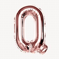 Capital letter Q, rose gold foil balloon isolated on off white background