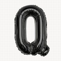 Black Q letter, foil balloon isolated, alphabet design