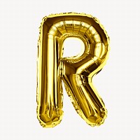 R alphabet gold balloon isolated on off white background