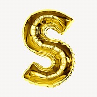 S alphabet gold balloon isolated on off white background