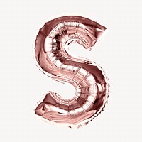 Capital letter S, rose gold foil balloon isolated on off white background