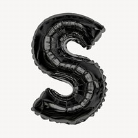 Black S letter, foil balloon isolated, alphabet design
