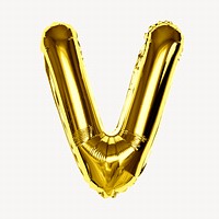 V alphabet gold balloon isolated on off white background