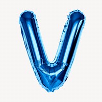V alphabet blue balloon isolated on off white background