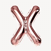 Capital letter X, pink foil balloon isolated on off white background