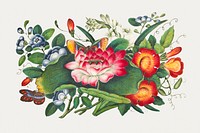 Vintage antique mixed flower illustration mockup