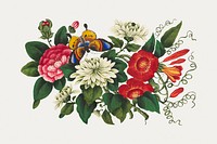 Vintage antique mixed flower illustration mockup