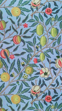 Vintage fruit iPhone wallpaper, William Morris pattern. Remixed from public domain artwork.