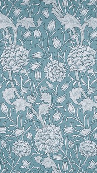 William Morris mobile wallpaper, blue botanical pattern. Remixed from public domain artwork.