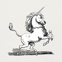 Unicorn from Pictures of Extra Articles and Visitors to the Exhibition ca.1851 by Richard Doyle. Original from The MET Museum. Digitally enhanced by rawpixel.