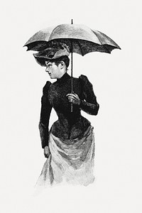 Woman wearing a vintage European style attire with an umbrella from Verdens Storbyer by <a href="https://www.rawpixel.com/search/Peter%20Nansen?sort=curated&amp;page=1">Peter Nansen</a> (1894). Original from the British Library. Digitally enhanced by rawpixel.