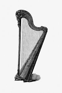 Vintage European style harp engraving