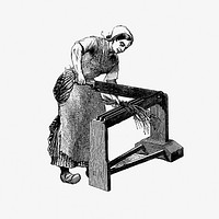 European woman working with vintage scutcher machine engraving