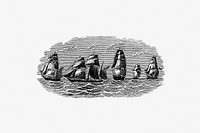 Drawing of ships on a sea