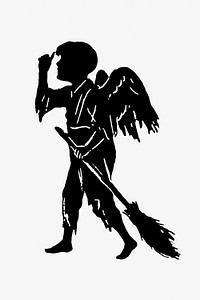 Ragged angel with a broomstick from Mr.Grant Allen&#39;s New Story Michael&#39;s Crag With Marginal Illustrations in Silhouette, etc published by <a href="https://www.rawpixel.com/search/Leadenhall%20Press?sort=curated&amp;page=1">Leadenhall Press</a> (1893). Original from the British Library. Digitally enhanced by rawpixel.