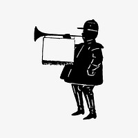 Male silhouette with a trumpet and a banner from Mr.Grant Allen&#39;s New Story Michael&#39;s Crag With Marginal Illustrations in Silhouette, etc published by <a href="https://www.rawpixel.com/search/Leadenhall%20Press?sort=curated&amp;page=1">Leadenhall Press</a> (1893). Original from the British Library. Digitally enhanced by rawpixel.