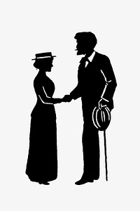 Vintage lady and gentleman shaking hands silhouette from Mr.Grant Allen's New Story Michael's Crag With Marginal Illustrations in Silhouette, etc published by Leadenhall Press (1893). Original from the British Library. Digitally enhanced by rawpixel.