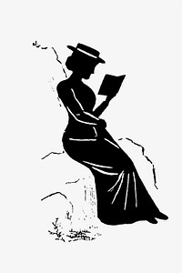 Vintage lady reading a book silhouette from Mr.Grant Allen&#39;s New Story Michael&#39;s Crag With Marginal Illustrations in Silhouette, etc published by <a href="https://www.rawpixel.com/search/Leadenhall%20Press?sort=curated&amp;page=1">Leadenhall Press</a> (1893). Original from the British Library. Digitally enhanced by rawpixel.