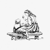 Drawing of a woman teaching a child