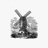 Windmill from A Hand-Book Of Epsom, With Illustrations On Wood And Steel, Etc (1861). Original from the British Library. Digitally enhanced by rawpixel.