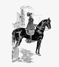 Lady on horseback from I, Thou, And The Other One. A Love Story, Etc published by <a href="https://www.rawpixel.com/search/T.%20Fisher%20Unwin?sort=curated&amp;page=1">T. Fisher Unwin</a> (1899). Original from the British Library. Digitally enhanced by rawpixel.