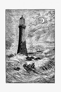 Eddystone lighthouse from All Among The Lighthouses, Or The Cruise Of The Goldenrod published by <a href="https://www.rawpixel.com/search/D.%20Lothrop%20%26%20Co?sort=curated&amp;page=1">D. Lothrop &amp; Co</a>. (1886). Original from the British Library. Digitally enhanced by rawpixel.