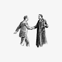 Gentlemen shaking hands from Thrilling Life Stories for the Masses published by <a href="https://www.rawpixel.com/search/Thrilling%20Stories%E2%80%99%20Committee?sort=curated&amp;page=1">Thrilling Stories&rsquo; Committee</a> (1892). Original from the British Library. Digitally enhanced by rawpixel.