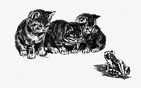 Kittens and a toad from Cherry Cheeks And Roses published by <a href="https://www.rawpixel.com/search/Ernest%20Nister?sort=curated&amp;page=1">Ernest Nister</a> (1890). Original from the British Library. Digitally enhanced by rawpixel.