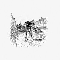 Drawing of a big wheel cyclist