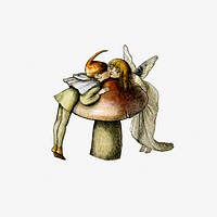 Drawing of angels kissing over a mushroom