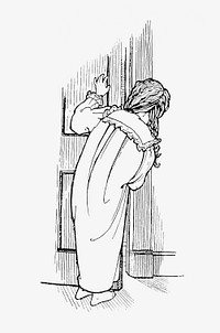 Child peeking through the door from Verses For Grannies. Suggested By The Children... illustrated by Dorothea A.H Drew (1899). Original from the British Library. Digitally enhanced by rawpixel.