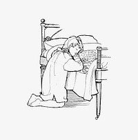Drawing of a young girl praying before bed